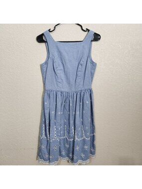 Vera Moda Dress Sleeveless Chambray Eyelet Hem Button Front Lightweight